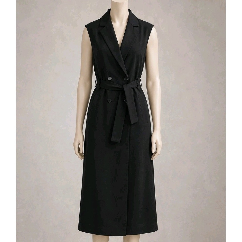 MNG Double-Breasted Dress Womens Large Belted Front Tie Sleeveless Trench Midi
